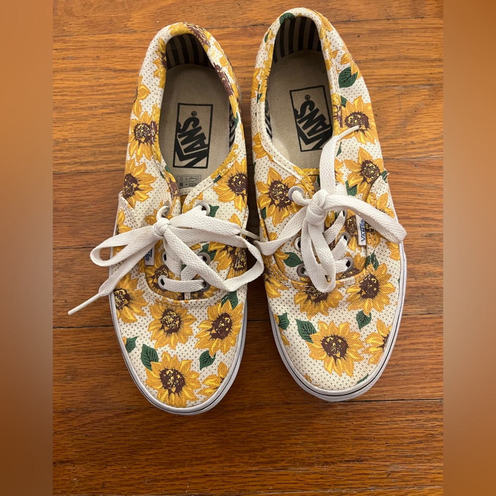 Vans Sunflower Print Sneakers Women’s 7 Yellow Floral Canvas Material - Picture 5 of 7